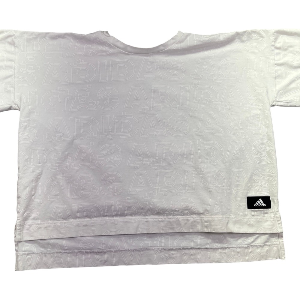 Adidas Embossed Logo Sweatshirt Pullover Layered Hem White Top Size L